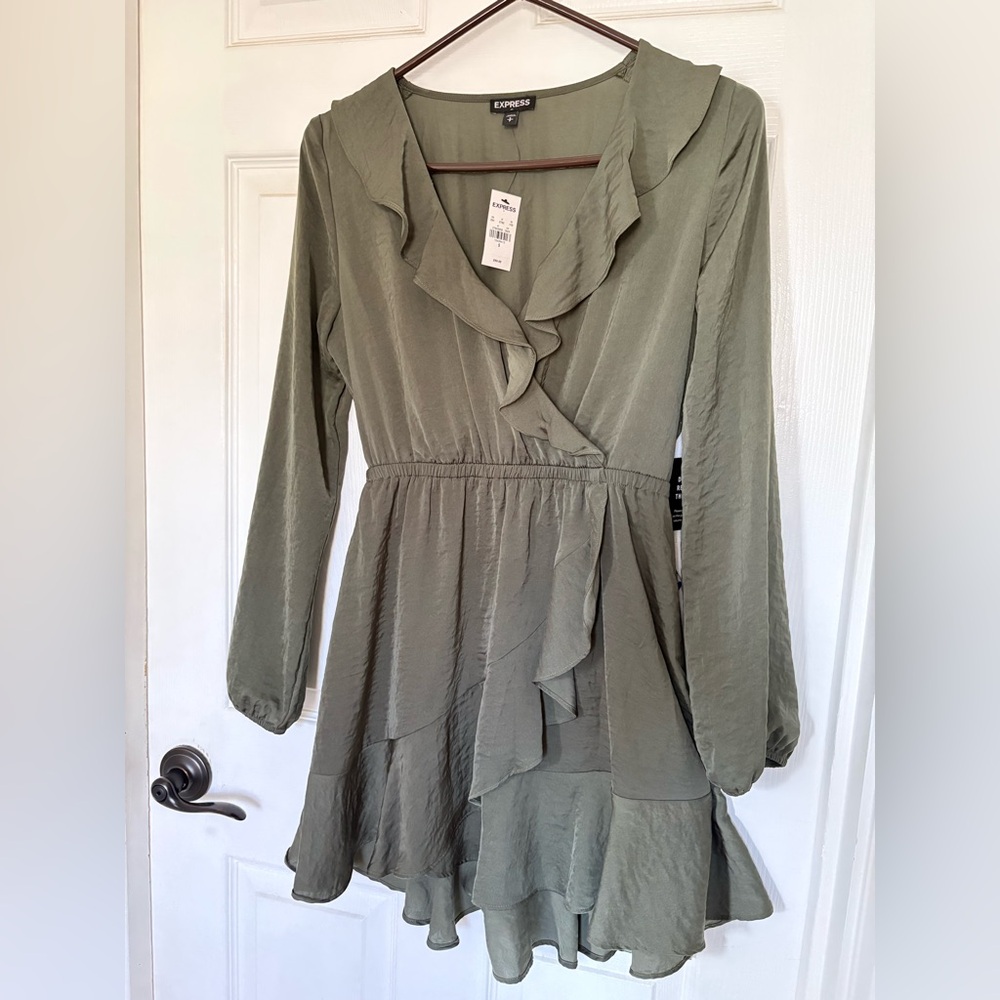 Express Olive Green Ruffle Dress